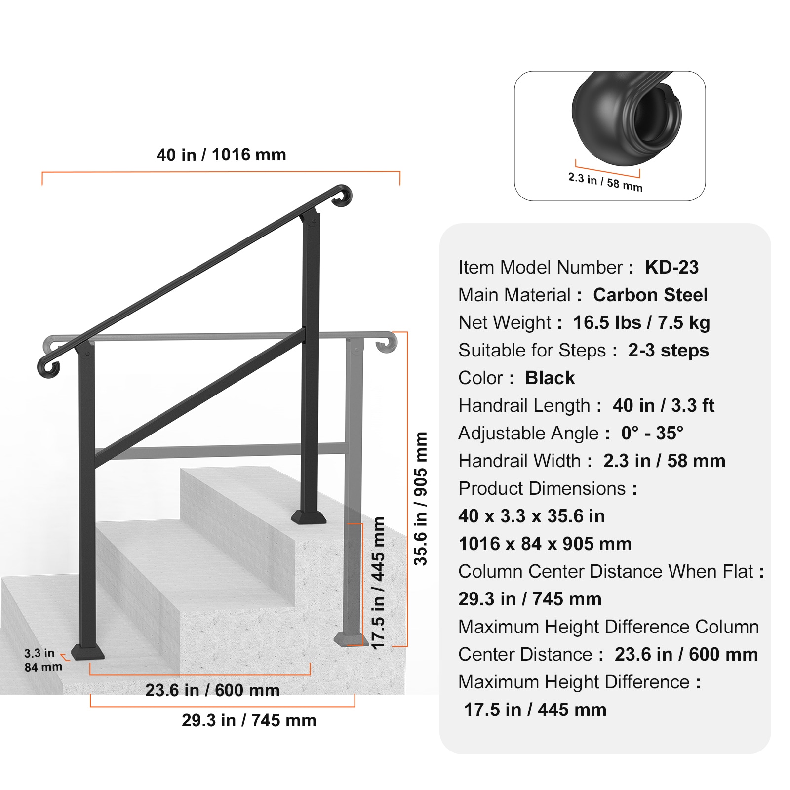 2-3 Step Handrails For Outdoor Steps For Seniors Porch Deck Post_voghion.com